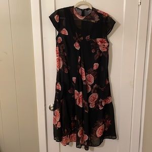 Sheer black dress with pink roses and solid sheeth underneath